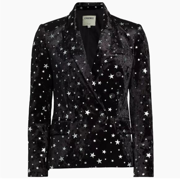 L’AGENCE Velvet Kenzie Star Blazer Jacket ~ Black Silver XS 2 New metallic - Picture 3 of 13